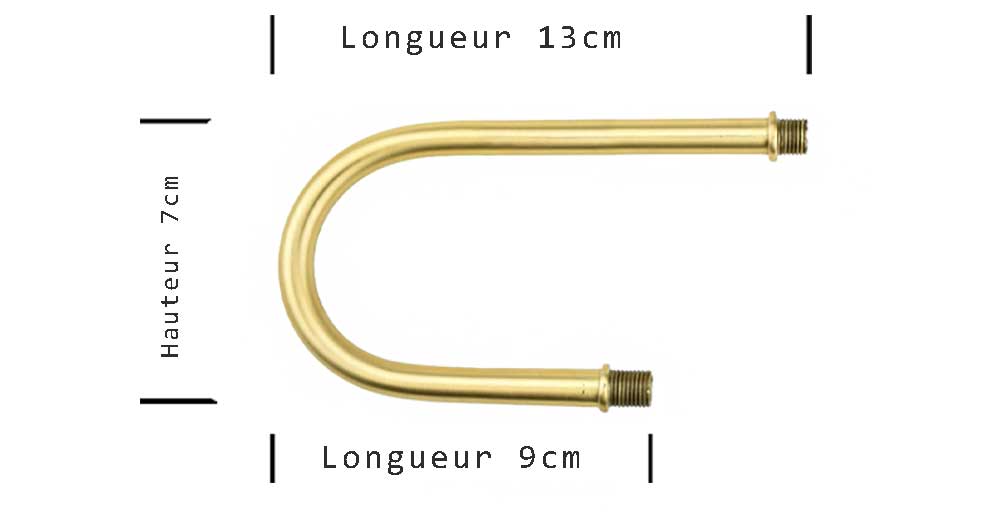 Tube en laiton col de cygne coudé 180° - hauteur 13cm fileté M10 in