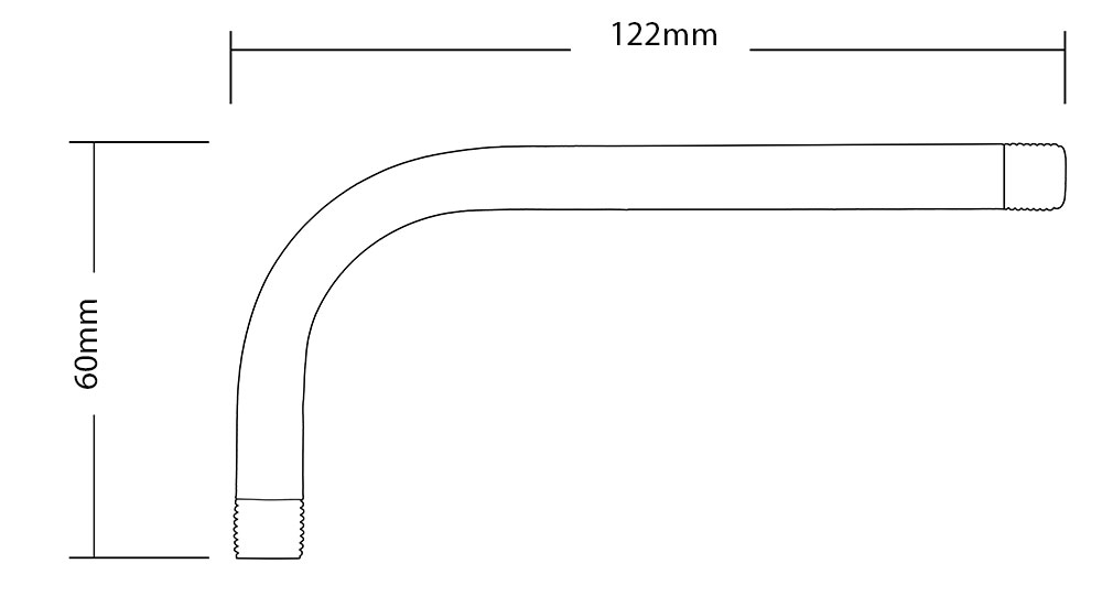 Tube en laiton coudé à 90° - longueur 122mm / 60mm fileté M10 dimension