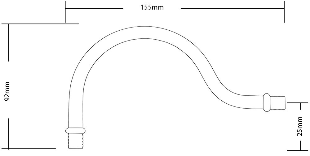 Tube en laiton col de cygne double coudes - longueur 155mm fileté M10