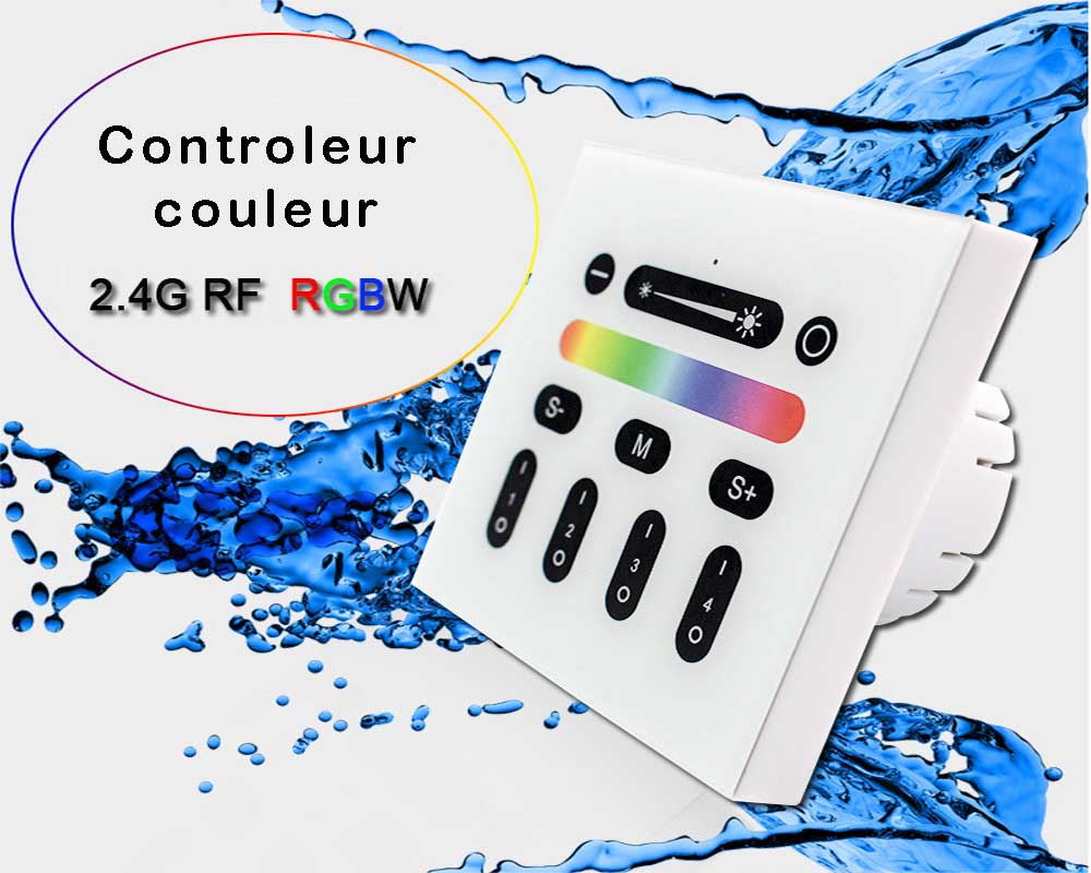 Controleur couleur RGB-W tactile mural avec telecommande quatre zones