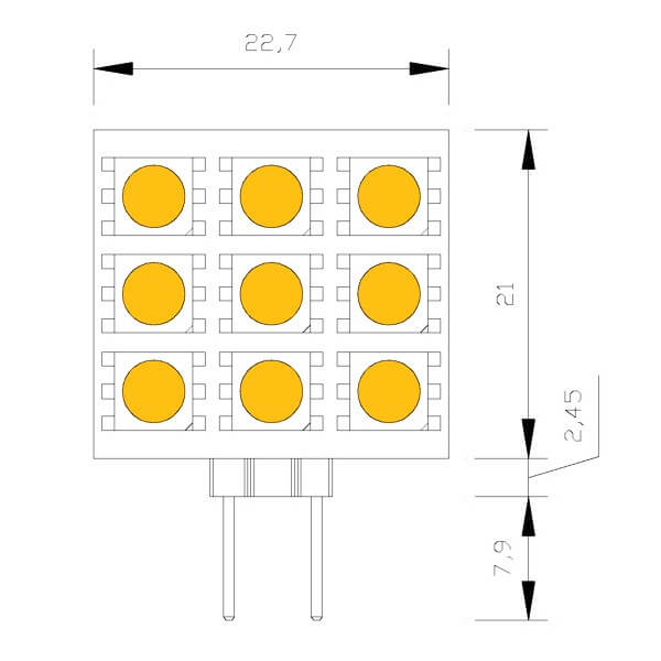 Ampoule 9-leds-smd-carre-10-a-25-volts-culot-g4