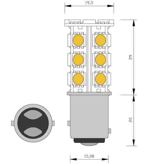 Ampoule LED auto 27 LED SMD - 12 volts - Bay15 D bipolaire - auto